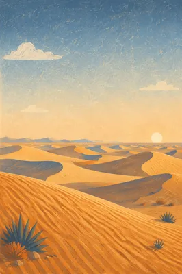 Golden Desert Dunes Under Vast Sky
