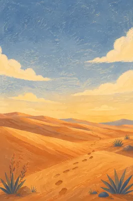 Golden Hour Desert Dunes Beneath Vast Sky