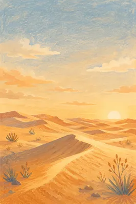 Golden Desert Dunes Under Vast Sky