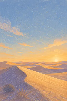 Golden Hour Desert Dunes Under Vast Sky