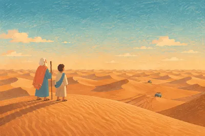 Golden Hour Desert Dunes Under Vast Sky