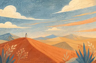 Golden Hour Desert Dunes and Vast Sky