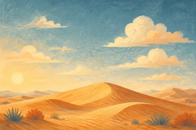 Golden Desert Dunes Under Vast Sky