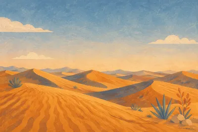 Golden Desert Dunes Under Vast Sky