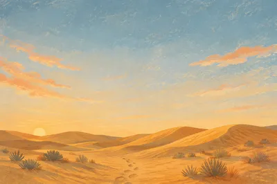 Golden Hour Desert Dunes Under Vast Sky