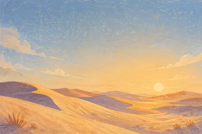 Golden Hour Desert Dunes Under Vast Sky