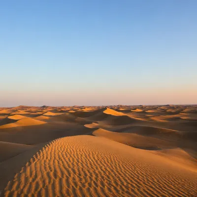 Golden Hour Desert Dunes Under Vast Sky