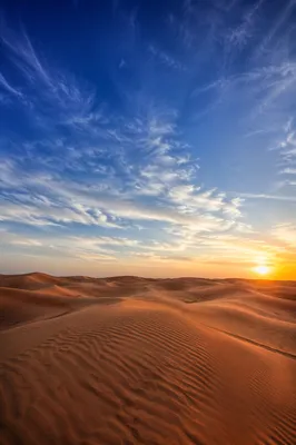 Golden Hour Desert Dunes Under Vast Sky