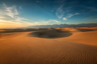 Golden Hour Desert Dunes Under Vast Sky