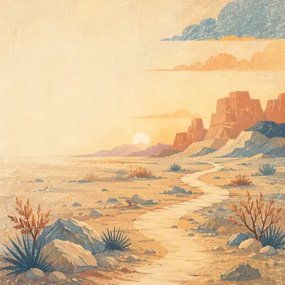 Desert Wilderness Path at Dawn Background