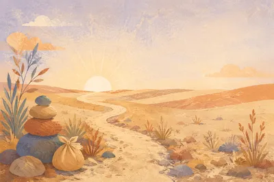 Desert Pilgrimage Path at Dawn Background