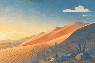 Golden Desert Dunes Under Clear Sky