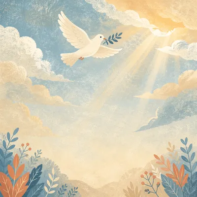 White Dove in Sunlit Cloudy Sky