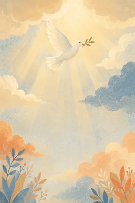 White Dove in Sunlit Cloudy Sky