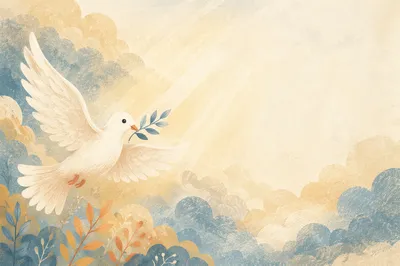 White Dove in Luminous Sunrise Sky
