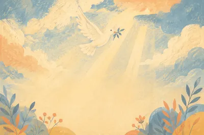 White Dove in Sunlit Cloudy Sky