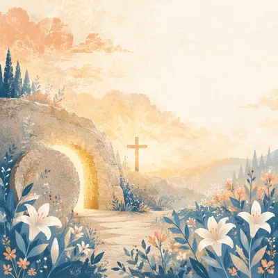 Easter Resurrection Cross White Gold Background