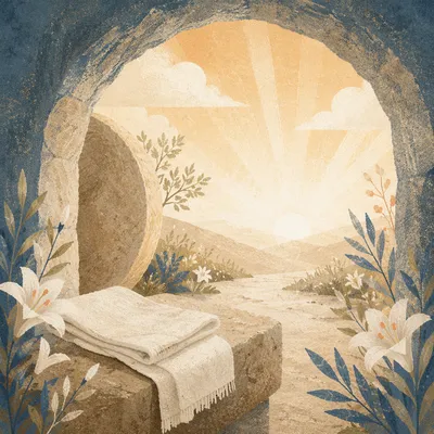 Stone Tomb Opening at Dawn Light