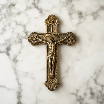 Antique Gold Cross on White Marble
