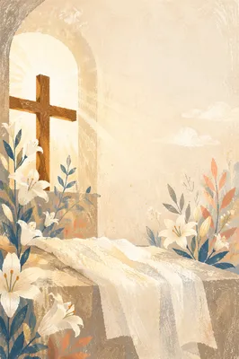 Easter Cross with White Lilies Glow