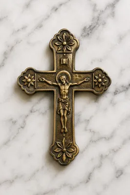 Antique Gold Cross on White Marble