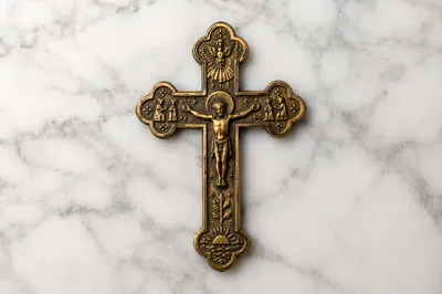 Antique Gold Cross on White Marble