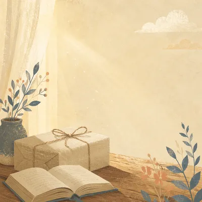 Linen Wrapped Parcel Beside Open Book
