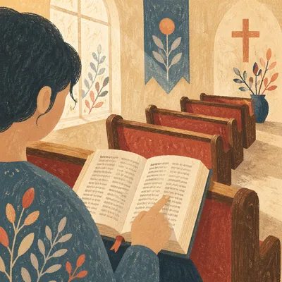 Reading Scripture in Warm Chapel Interior