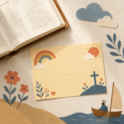 Open Book and Note Card Flat Lay