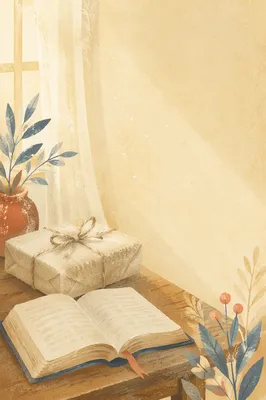 Linen Wrapped Parcel Beside Open Book