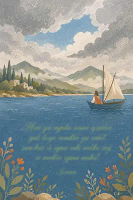 Calm Ocean with Misty Mountain Shore