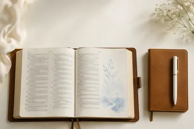 Grace and Faith Study Background Flat Lay