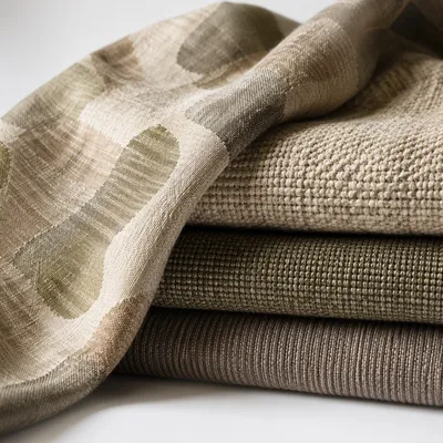 Natural Linen Textile Background with Folded Fabrics