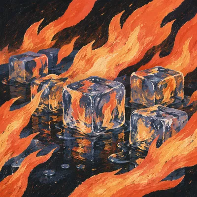 Dramatic Flames Around Melting Ice Cubes