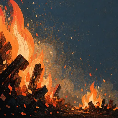 Dramatic Night Flames with Smoky Embers