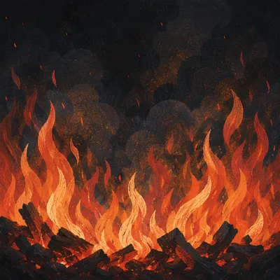 Dramatic Flames Over Charred Embers