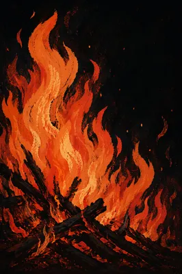 Dark Dramatic Flames Over Charred Wood
