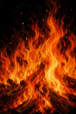 Dramatic Orange Flames in Dark Void