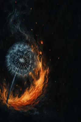 Dandelion Seeds Encircled by Dramatic Flames