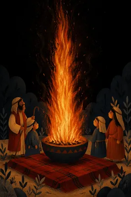 Dramatic Flames Over Earthenware Bowl