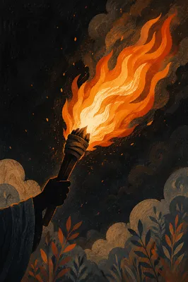 Dramatic Torch Flame Against Dark Night