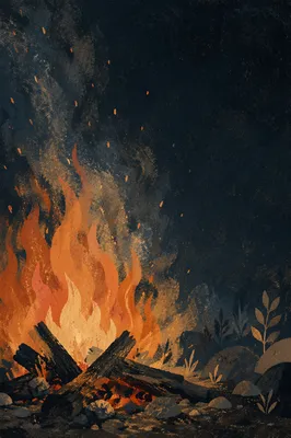 Dark Dramatic Flames with Glowing Embers