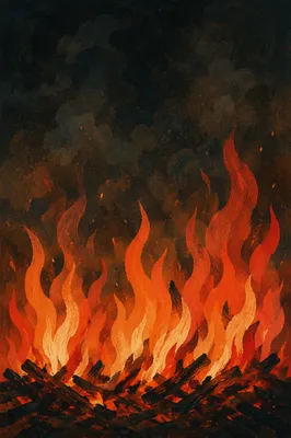 Dramatic Fire Flames in Smoky Darkness