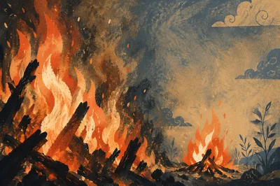 Dark Dramatic Fire Background With Flames