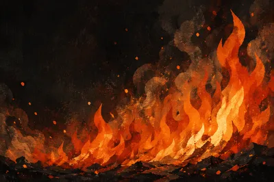Dark Dramatic Flames Background with Embers