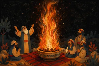 Dramatic Flames Over Earthenware Bowl