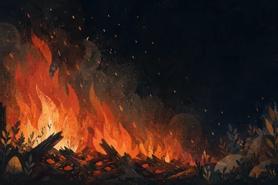 Dark Dramatic Flames with Glowing Embers