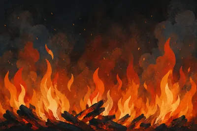 Dark Dramatic Fire Background with Smoky Flames
