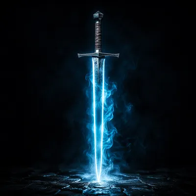 Glowing Sword in Dark Blue Flames