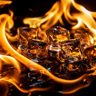 Dramatic Flames Around Melting Ice Cubes